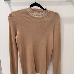 Calvin Klein Beige Ribbed Long Sleeve Top